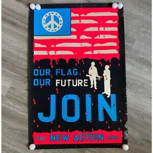 Genuine Vintage 1969 Silkscreen Blacklight Headshop JOIN ARMY Poster